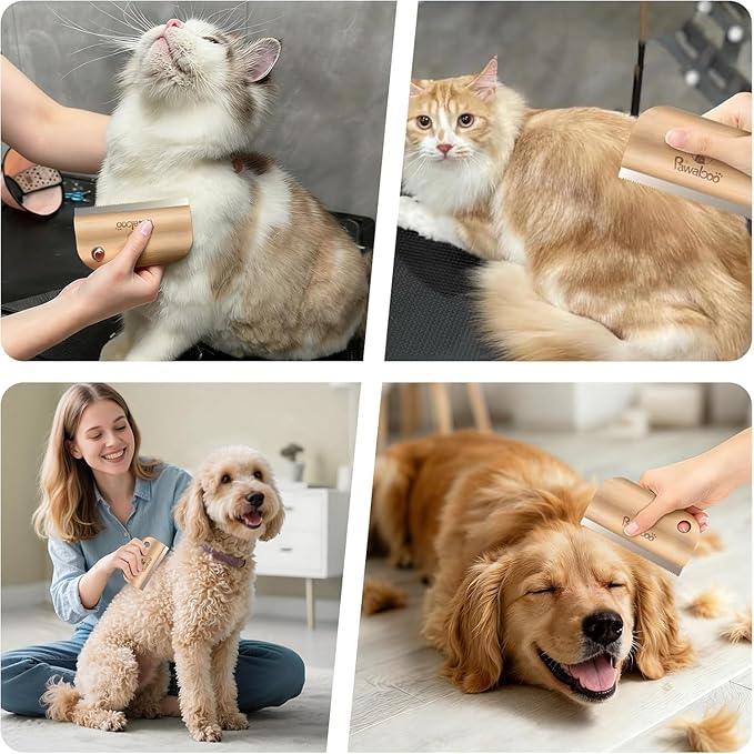 Pawaboo Deshedding Brush for Dogs & Cats, Dog Hair Removal Comb with Ergonomic Gripping, Wooden Grooming Shedding Brush for Short Hair Dogs and Cats, Hangable Pet Cleaning Comb Supplies, 5.1 Inch