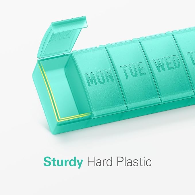Barhon Pill Organizer Large, Weekly Pills Organizer Pill Box, Medicine Pill Organizer Travel, 7 Day Pill Case for Big Vitamins Supplements Fish Oil, Green