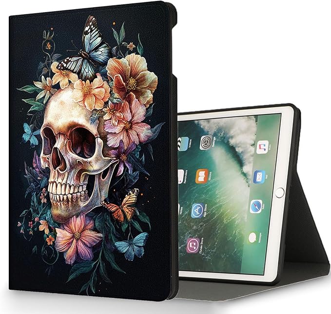 for Microsoft Surface Go 4/3/2/1-10.5" 2021 Tablet Case,Auto Wake/Sleep,Adjustable Stand Protective Cover - Skull Flower Butterfly