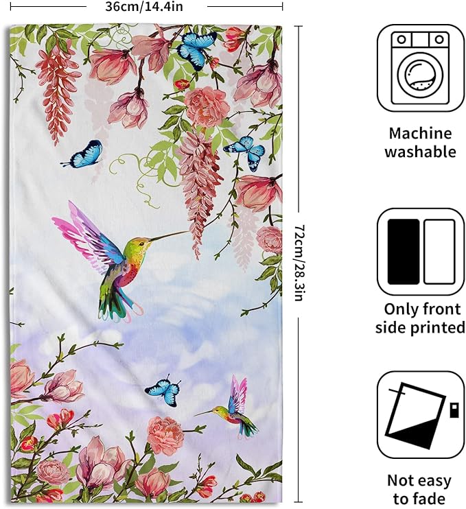 Giwawa Pink Floral Hand Towels Set of 2 Hummingbird Butterfly Soft Absorbent Guest Bath Towel Kitchen Dish Towel Spa Home Bathroom Decorations