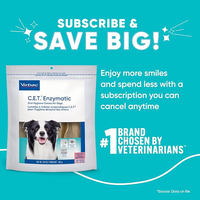 Virbac C.E.T.® Enzymatic Oral Hygiene Chews for Dogs, Medium - Plaque & Tartar Control - Single Layer Beefhide with Exclusive Dual-Enzyme System & Tasty Chicken Flavor - Easy to Give Dog Dental Chew