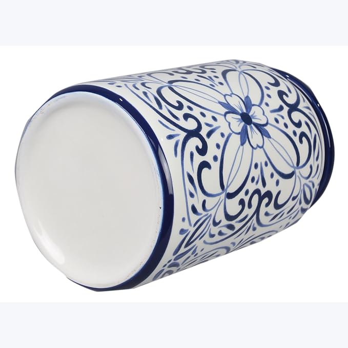 Young's Inc Ceramic Blue and White Talavera Treat Jar with Silcione Seal, 8 Inch Decorative Farmhouse Canister for Kitchen, Countertop, Storage Jar for Cookies, Tea, Sugar, Candy