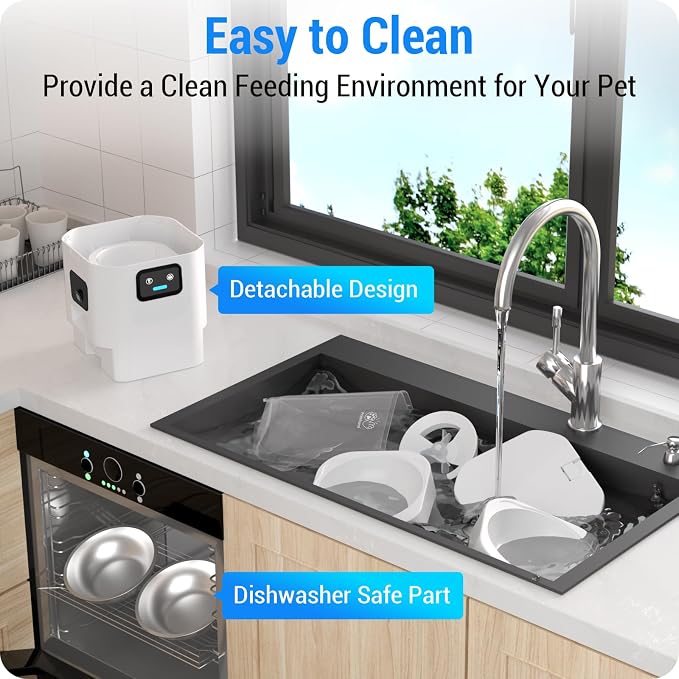 Frienhund Automatic Cat Feeder with Two 1080P Camera for 2 Cats: 7L Automatic Dog Feeder with Night Vision & Slow Feed, 5G WiFi Auto Cat Food Dispenser for Multiple Pet,Detachable for Clean(ACF180W-C)