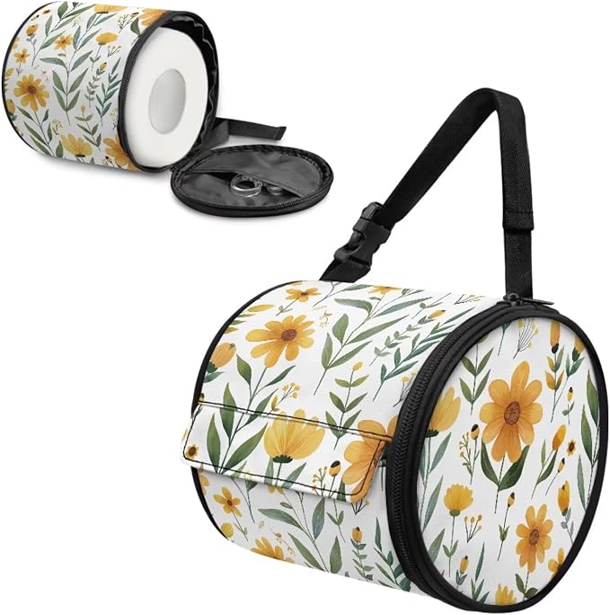 Flower Print Paper Towel Holder Water Resistant Tissue Dispenser with Adjustable Strap, Collapsible Hanging Toilet Paper Roll Holder for Kitchen,Bathroom,Car Seat,Camping