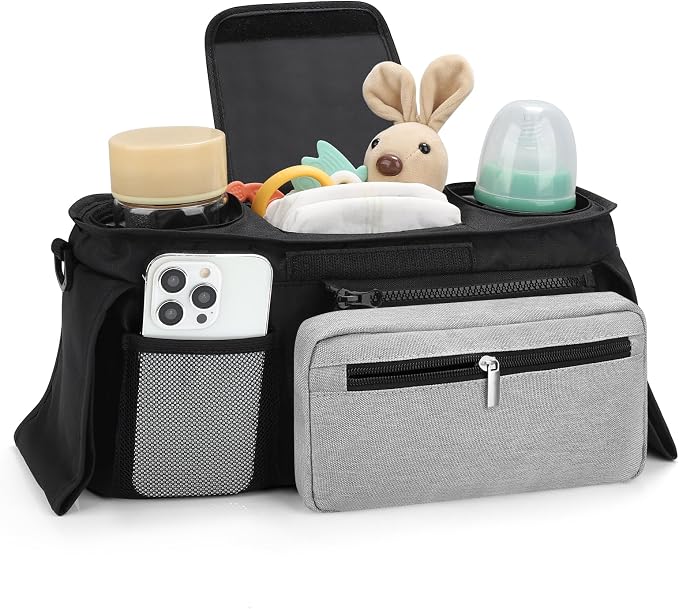 Accmor Universal Stroller Organizer with Insulated Cup Holder Detachable Phone Bag and Shoulder Strap,Stroller Bag Caddy Organizer for Uppababy, Baby Jogger, Britax Strollers