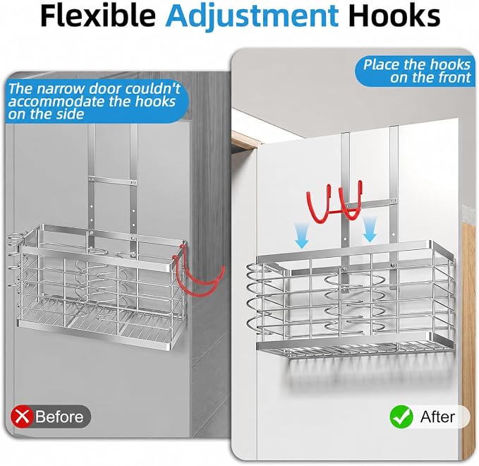 2026 Upgraded 3-in-1 Universal Hair Tool Organizer, XL Size, Sliver | Adjustable Height Metal Hair Dryer Holder, Wall Mounted, Over Cabinet Door, Countertop, Bathroom Storage