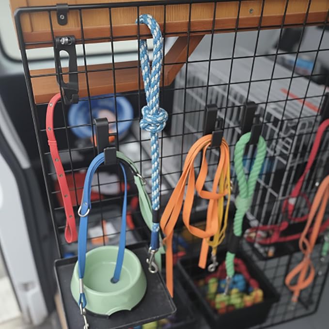 2-Pack Dog Crate Hooks for Leashes & Harnesses, Dog Crate Organizer Hooks, No Install Lead Holder for Dog Walkers, Collar Storage Hook for Crate Bars (Black, 25mm)