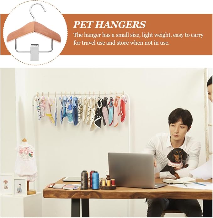 Alipis Portable Pet Garment Hanger Mini Dog Hanger Clip Dog Clothing Wooden Rack
