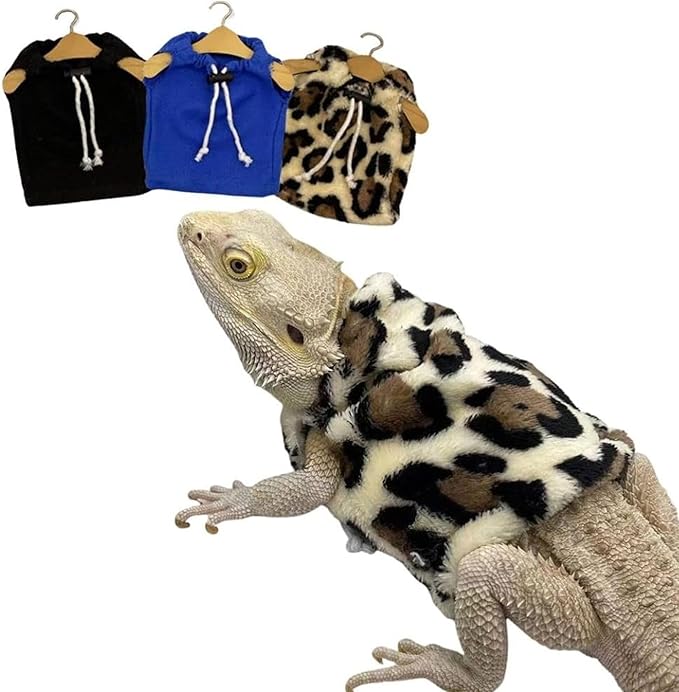 Lizard Clothes Bearded Dragon Hoodie Sweater Jacket Small Pet Costume Flannel Apparel for Reptiles Party Cosplay Props Chameleon Outfit Reptile Clothing Accessories（Leopard）