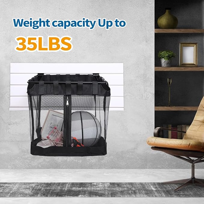 2Pcs Mesh Slatwall Baskets with Zipper,Hanging Storage Slat wall Baskets | Sturdy and Easy to Install Slatwall Accessories for Garage Shops Gym Home Display Organizing(16 * 12 * 16 inch)