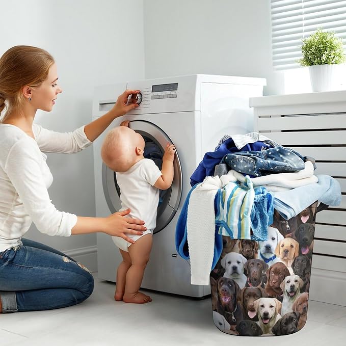 Large Laundry Hamper for Labrador Dog Lover, Waterproof Laundry Basket with Handle, Cute Labrador Dog Print Collapsible Clothes Storage Organization for Bathroom Bedroom Laundryroom