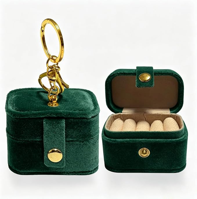Ring Bearer Pillow Box for Dog Collar, Velvet Wedding Mini Ring Holder Pouch for Pet, Travel Ring Earrings Storage Box for Proposal Engagement Wedding Ceremony Party (Green)