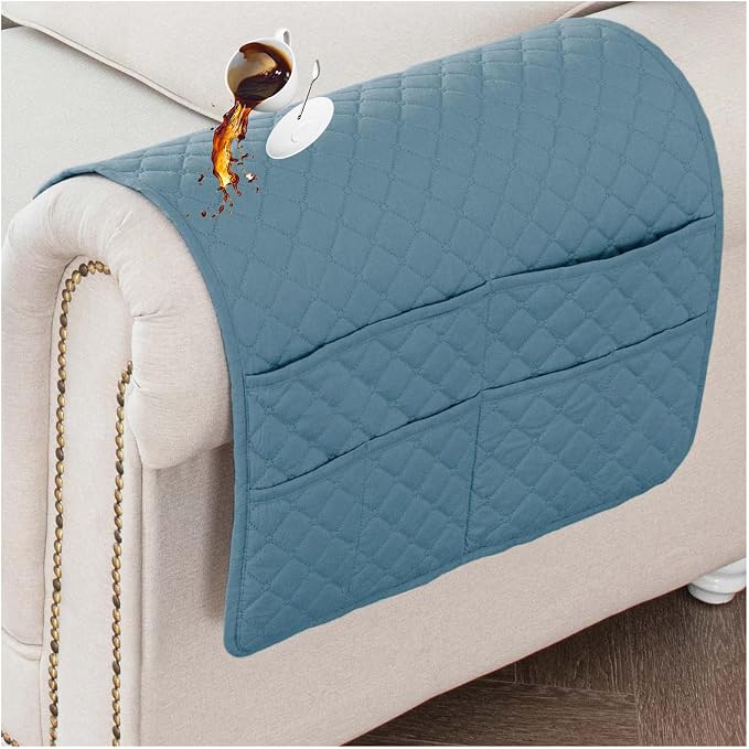 Large Polyester Armrest and Headrest Covers with 2 Pockets | Soft, smooth polyester resists daily wear nonslip silicone backing helps shield recliners and sofas from pet scratches