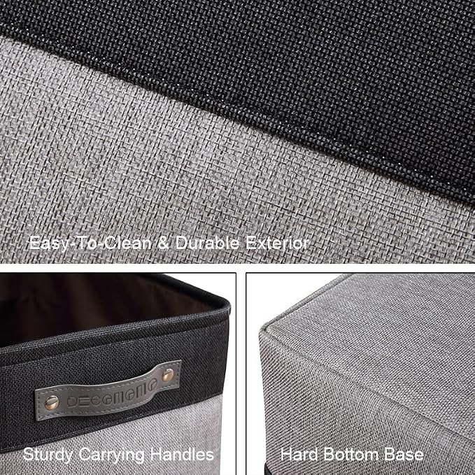 DECOMOMO Storage Bins, Large Fabric Storage Baskets for Shelves 4 Pack | 15 x 11 x 9.5 inches Decorative Linen Closet Organizers (Grey & Black)