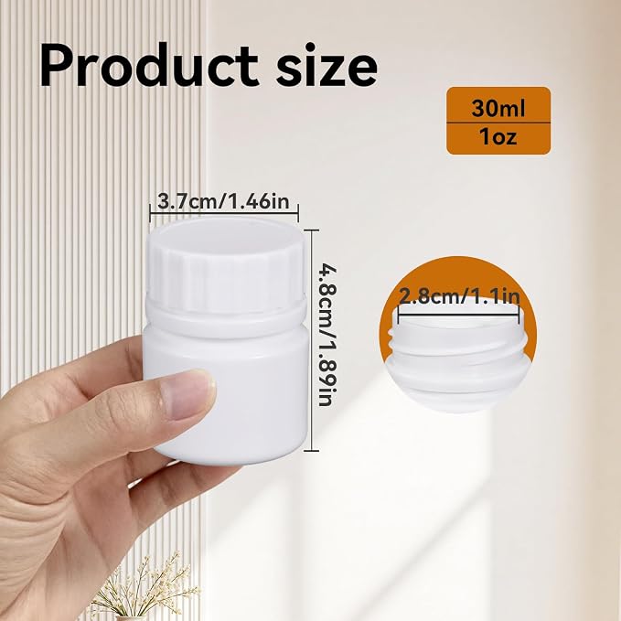12 Pack Travel Pill Bottles - White Food Grade Plastic with Screw Caps & Labels, Small Pill Organizer for Pills, Vitamins, Capsules