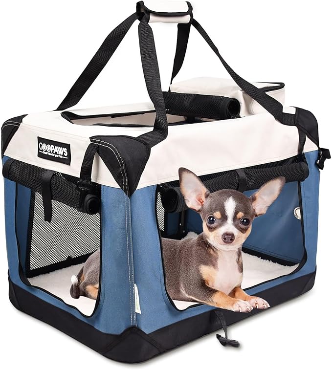 Jespet 3 Door Soft Dog Crates Kennel for Pets, Folding Travel Pet Carrier | 3 Mesh Doors 24'' Dog House, Large Pocket, Easy to Install, Steel Frame, Removable Crate Pad, For Indoor & Outdoor