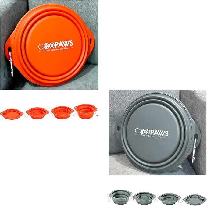 2 Pack Silicone No Spill Collapsible Travel Dog Feeding Bowls | Food-Grade Silicone, BPA Free, Travel Pet Bowls, with Carabiner Clip for Hiking, Durable & Quality, Dishwasher Safe