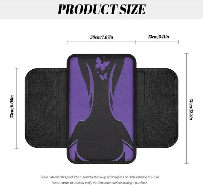 Howilath Auto Armrest Cover Pad, Non-Slip for Car Center Console | Purple Butterfly High-Quality Polyester, Comfortable Support, Washable, Perfect for Daily Commute