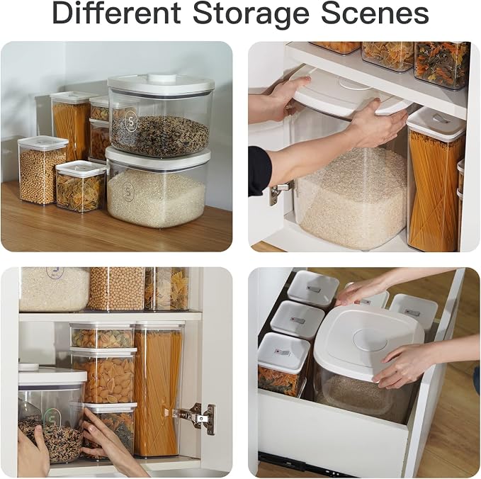 20-25 lbs Rice Dispenser,10.5 Qt/10 L/22-25 lbs Rice Container Storage with Measuring Cup & Brush Food Cereal Container Bins Household for Kitchen Pantry Organization (AY-10KG-WHITE) | 10.5 Qt/10 L/22-25 lbs, Food Container Storage Cereal Bins Househol...