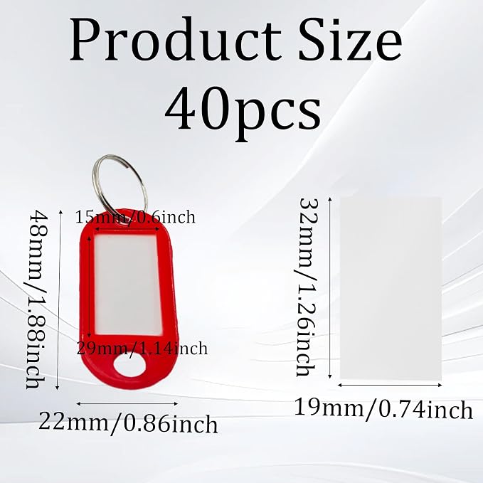 40Pcs Plastic Key Tags with Split Rings, Writable Label Window, Office, Luggage, Name & Number Organization, Key Label Holders(Red)