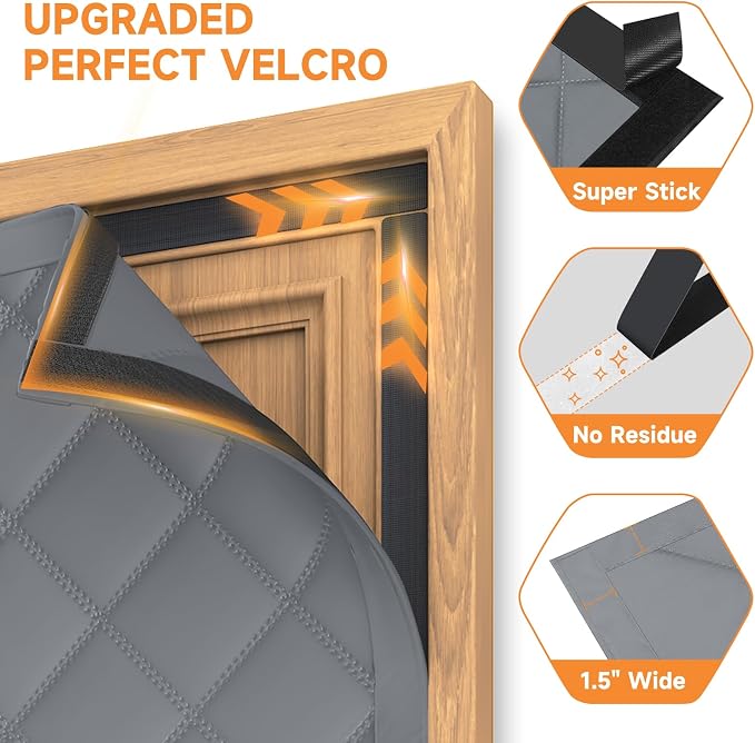 Magnetic Thermal Insulated Door Curtain for Winter Fits Door Size 32" x 80", Temporary Thermal Door Cover for Cold with Thickened Cotton, Window Insulation Kit for Sliding Glass Doorways-Gray