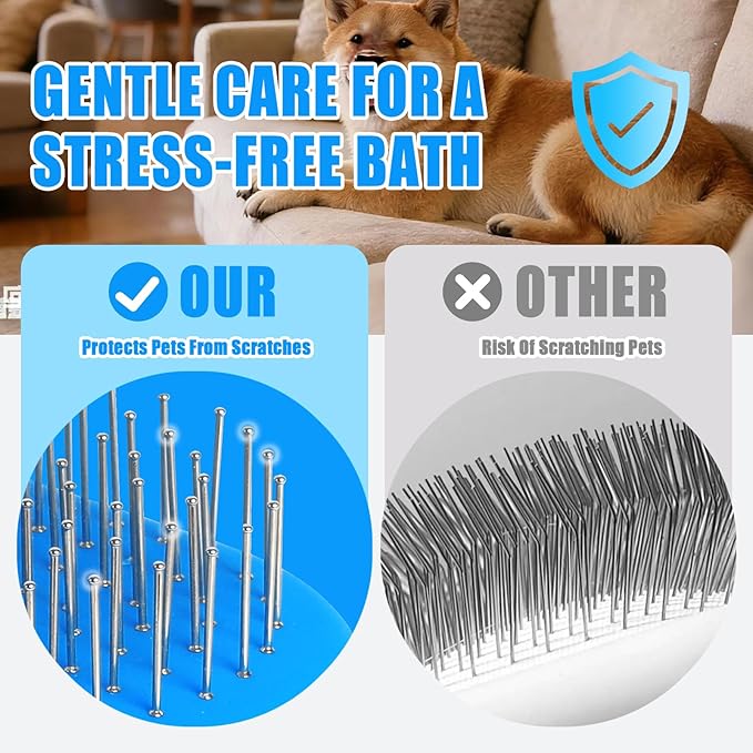 Upgraded Double-Sided Dog Grooming Brush, Silicone Pet Bath Brush for Long Short Haired Dogs and Cats, Dog Shampoo Brush for Shower, Massage, 3-in-1 Hair Removal Comb for Shedding & Deshedding