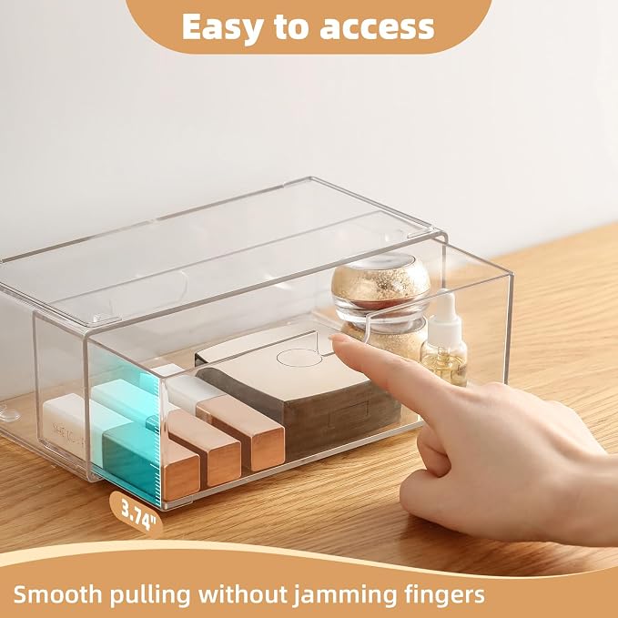 Narrow Medicine Cabinet Organizer with Drawer, Clear | Drawer for Easy Access, Smooth Pull-Out, Non-Slip, Fits Tight Spaces, Fits Vanity & Countertop, Sort Skincare & Cosmetics