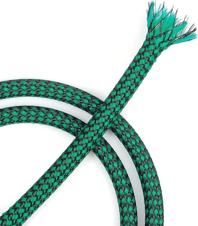 Expandable Braided Cable Sleeve, PP Yarn + PET Braided Expandable Sleeving Cable Management Protection High Density PET Wire Cover Sheath for Cables (Green Black, 12mm (15/32")-19ft)