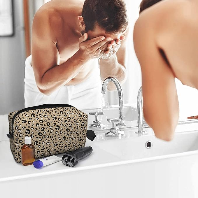 Leopard Print Makeup Bag - Durable 600D Oxford Fabric Travel Cosmetic Bag, Shockproof Foam Padded Toiletry Organizer for Gym & Daily Use 10x6.2x4.9 Inch
