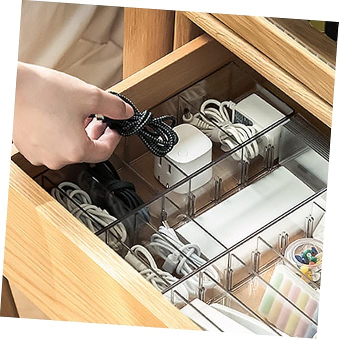 Mikikit 1pc Multi-grid Cable Storage Box Wire Organizer for Practical Cord Management Pet Material Keeps Cables Tidy and Accessible
