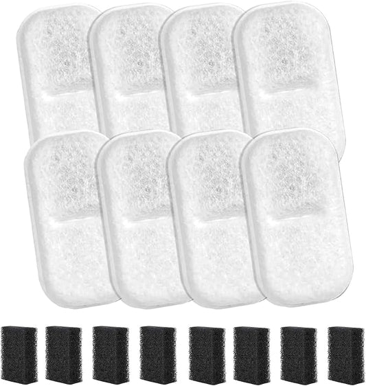 8 Pack Cat Water Filters Replacement for 108Oz/3.2L & 67Oz/2L Stainless Steel Pet Water Dispenser, Cat/Dog Indoor Water Dispenser Fountain for Most Pet Water Fountains 8 Filters & 8 Sponges