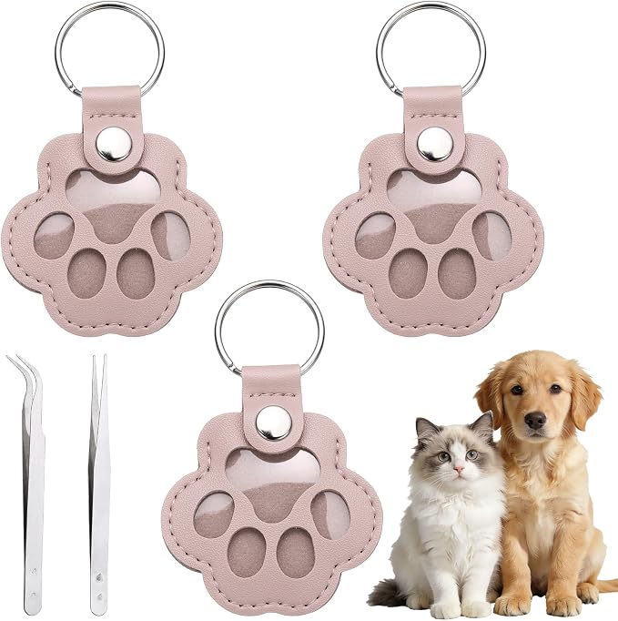 Dog Fur Storage Keychain, Pet Fur Keepsake Keyrings, Paw Shaped, Pet Hair Keepsake Keychains with Tweezers