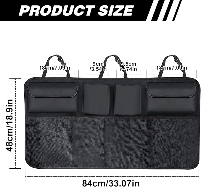 Car Trunk Organizer, Trunk Hanging Large Storage with Adjustable Straps, Waterproof Collapsible Cargo Storage Bag with 4 Pockets & 4 Mesh Pouches, Car Interior Accessories for SUV, Truck