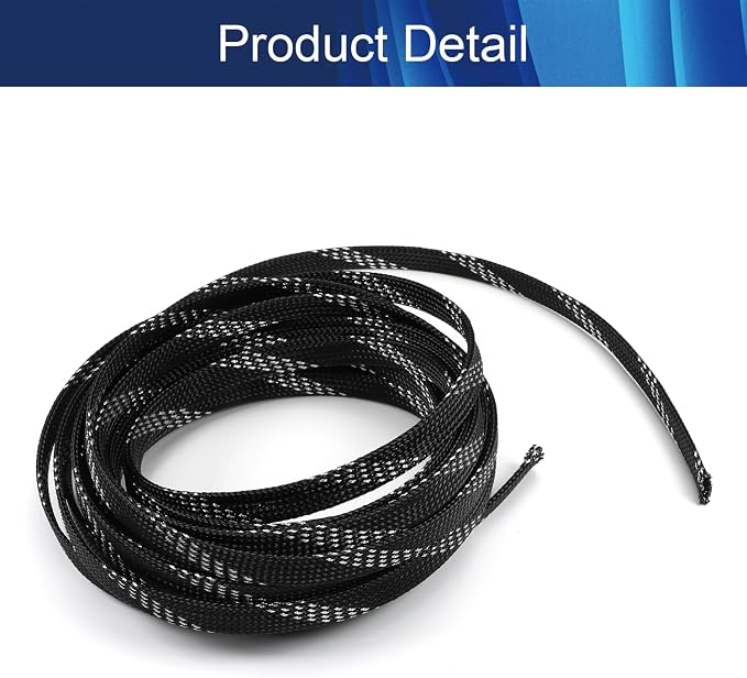 Jutagoss PET Expandable Braided Cable Sleeve, 16.4ft - 3/8 inch Black Silver Cable Management Sleeve, Wire Loom Tube Cord Protector for USB Cable, Power Cord, Audio Video and More, 1Pc
