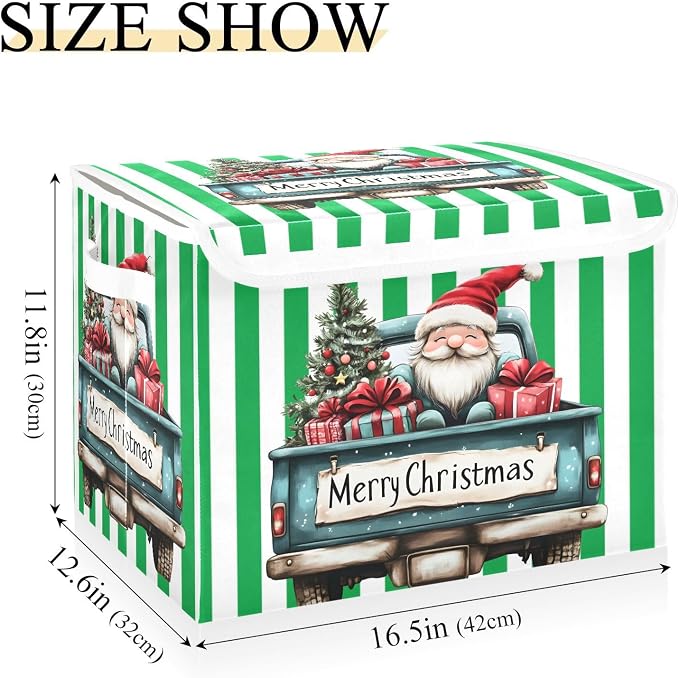 Christmas Truck Fabric Storage Bins with Lid Closet Storage Basket 40L | Foldable & Stackable, Flip Top Dust Guard, Reinforced Handles, Home & Bedroom, Clothes & Toys, Christmas Print Basket