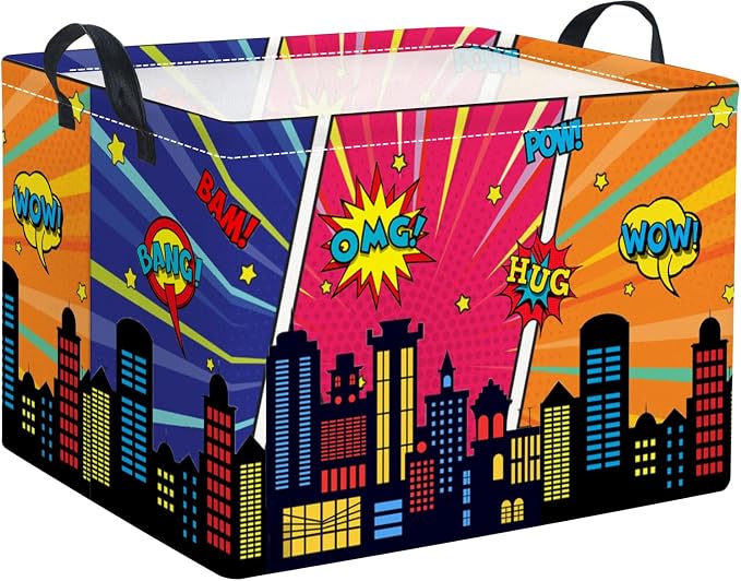 Rectangular Kids Storage Basket Baby Gift Basket Cute Toy Storage Bin Organizer Shelf Book Basket Room Decor(Comic City)