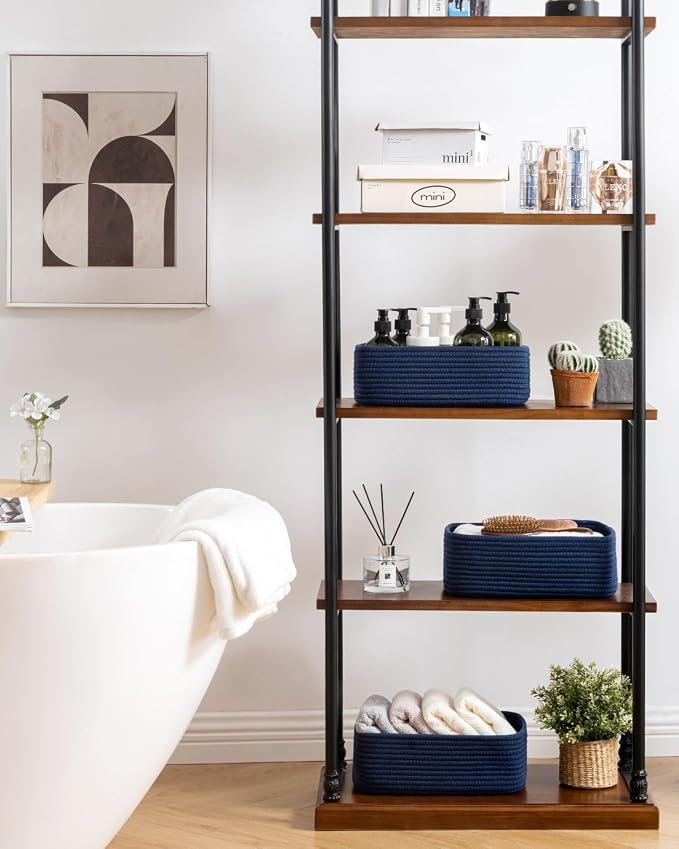 KALLAX Small Woven Storage Basket for Organizing, 12 x 8 x 4.5 inch, 3 Pack | Shelf baskets for closet organization, toy storage and home decor, Perfect as empty gift baskets for holidays, Navy Blue