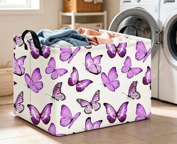 CLOCOR Rectangular Storage Basket,Collapsible Storage Bin,Gift Basket(Deeppurple Butterfly)
