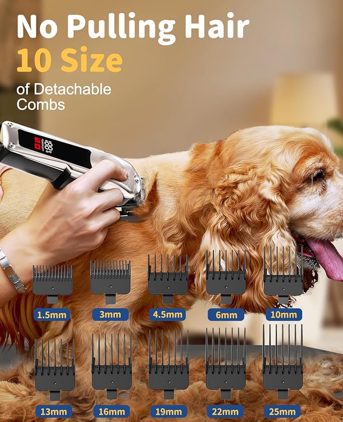 Professional Dog Clippers for Grooming, Low Noise Pet Trimmer Dog Shears for Pet Grooming Kit LED Display Cats Trimmer for Clipper Thick Hair