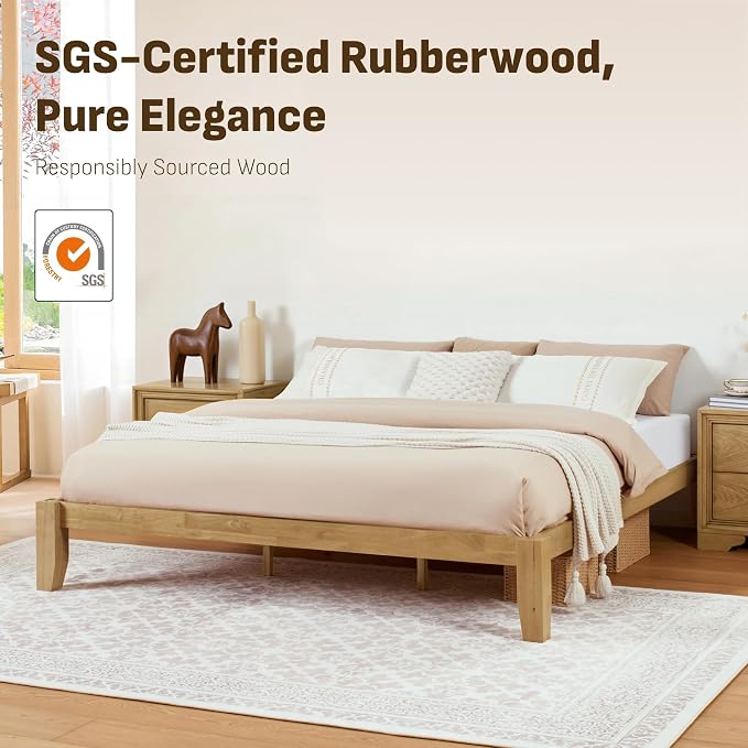 Softa Mikor King Japanese Joinery Bed Frame, Solid Rubberwood, 1500 Lbs Heavy Duty Slats Support, SGS Certified, 15Min No-Tool Setup, Under-Bed Storage, No Box Spring Needed, Noise-Free