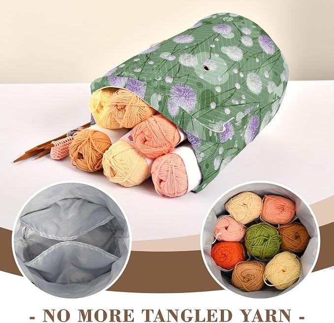Tatenale Crochet Bag Yarn Bag Knitting Project Bag with Pockets and Handle Portable Yarn Storage Organizer Tangle Free 8.3x11 InchDark Green Flowers Blooms23