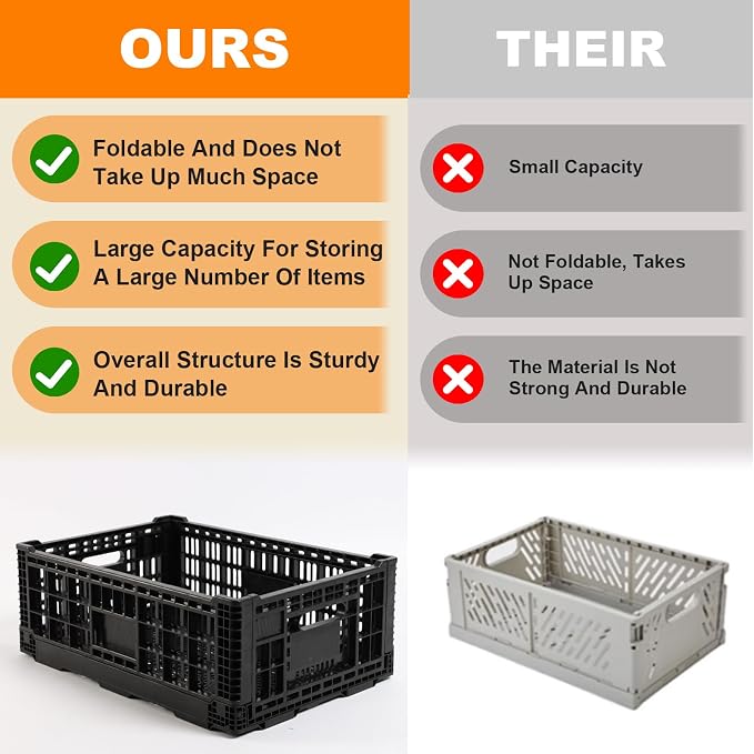Collapsible Storage Bin Container，52 Liter Transfer heavy duty plastic storage box , Versatile Storage Basket milk crates (2)