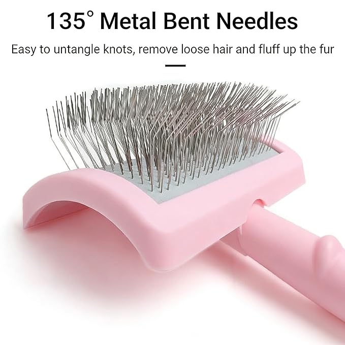 Professional Dog Slicker Brush for Poodles, Goldendoodles & Long-Haired Dogs – 25mm Extra Long Pins, Gentle Dematting & Detangling Tool for Thick Curly Coats, Non-Slip Ergonomic Handle (pink, L)