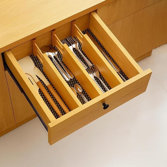 Bamboo Drawer Dividers 6 Pack with Non Slip Liner, Adjustable Expandable Drawer Organizer for Dresser, Kitchen, Bathroom, 4.5 Inch Tall Separators for Clothes, Fits 12 to 17.5 Inch Drawers