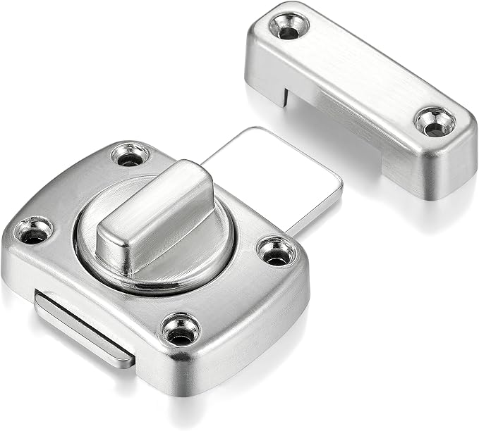 Silvery Rotate Bolt Gate Latches,Zinc Alloy Rotary Switch Cabinet Lock | Slide Bolt Latches Lock,Pet Door Lock, for Drawer,Storage Box,Cabinets,Locker, Closet,Pet Cage,Wine Cabinet,Protect Privacy