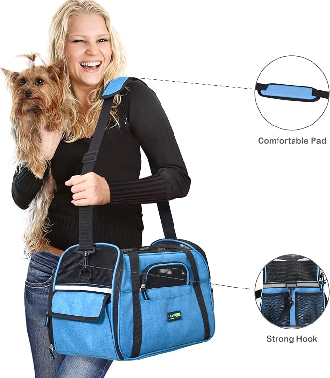 Jespet Airline Approved Soft-Sided Kennel Pet Carrier Travel Handbag | Lightweight, Foldable, Portable, Built-In Safety Leash, Luggage Sleeve, for Cats & Small Dogs, for Indoor & Outdoor