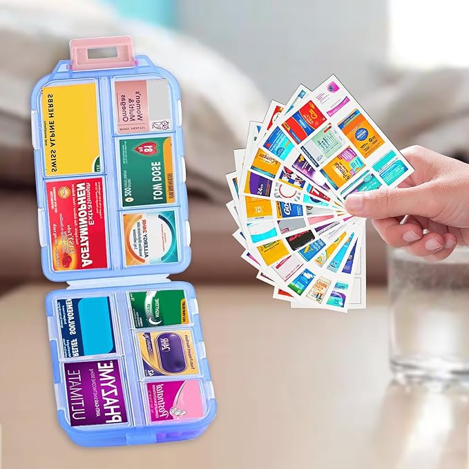2PCS 7-Day Pill Organizer with Labels – Travel Pill Case, Daily Medication Organizer | Compact & Secure | Fits in Pocket/Purse (3.7” x 2.4”)