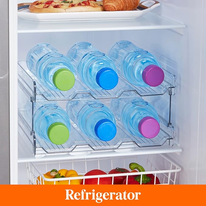 Lifewit Stackable Water Bottle Organizer for Cabinet, Clear Tumbler Holder | Large Slot for Up to 32 oz Cups, Plastic Wine Rack for Fridge, Pantry, Kitchen Organization & Storage, 2-Tier Holds 6 Bottles