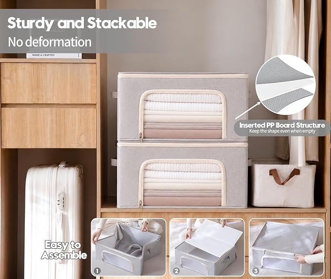 2-Pack Large Cashmere Sweater Storage Bags for Wool with Cedar Blocks, Grey | Breathable Cashmere/Wool Garment Storage, Mesh Window, Rigid PP Support, Cedar Protection, Foldable Closet Clothes Storage