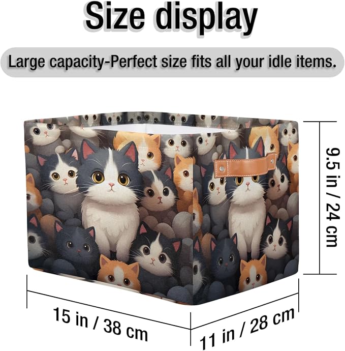 Cute Cats Storage Baskets Collapsible Storage Boxes Nursery Basket with Handles Fabric Storage Organizer Bins for Closet Shelves Book Cloth 15 X 11 X 9.5 IN